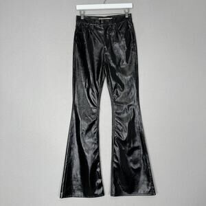 Hudson Jeans Womens 25 Black Holly Patent Leather High Rise Flare Shiny Disco